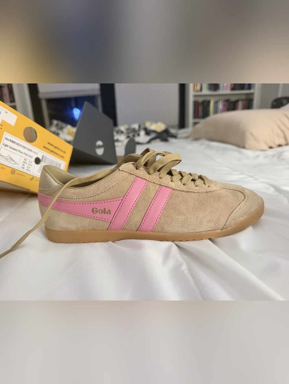 Gola Women's Beige Suede Sneakers with Pink Stripes
